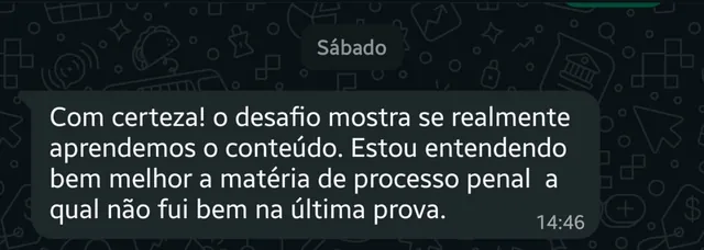 Print de conversa real com aluno: Desafio semanal corrigido