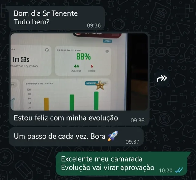 Print real: aluno mostra a evolução das notas e o Professor responde