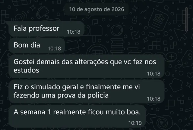 Print de conversa real com aluno: Aluno CFSd · primeiro simulado geral